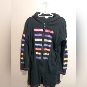 Arc imports Black hooded jacket with rainbow stripes and tassels